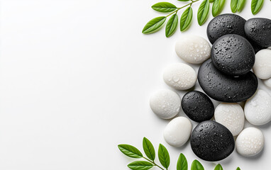 Naklejka premium Flat lay composition with spa stones and space for text on white background