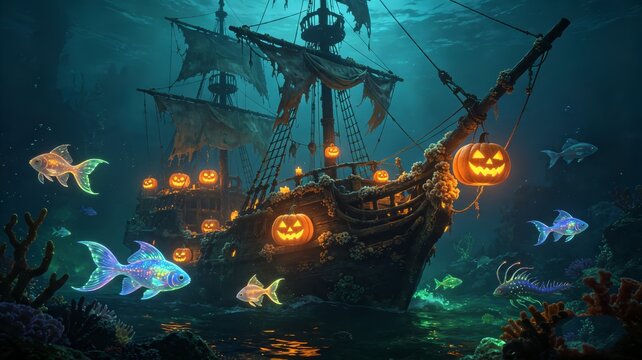 Kapal bajak Laut Halloween beground 3d 