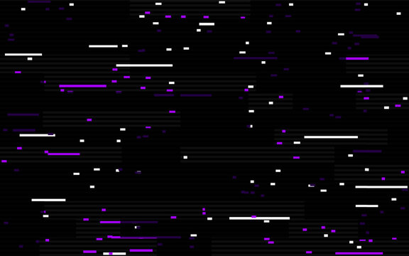 Glitch background with digital noise. Scan lines with pixel distortion. Futuristic cyber error texture. Video damage effect for technology or cyberpunk. Abstract data design. Vector Illustration.