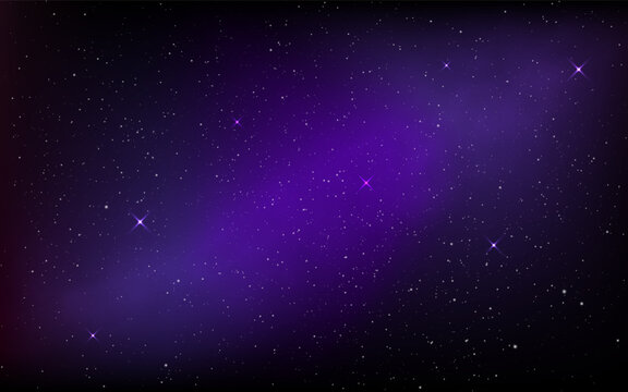 Galaxy space background with glowing nebula and sparkling stars. Deep starry universe wallpaper for astronomy, sci-fi, fantasy or technology. Color cosmos texture. Vector Illustration.