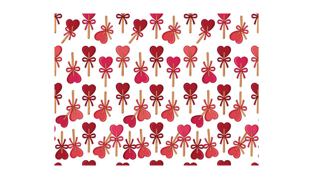 Valentine day heart lollipop seamless pattern vector background with romantic sweet candy elements collection