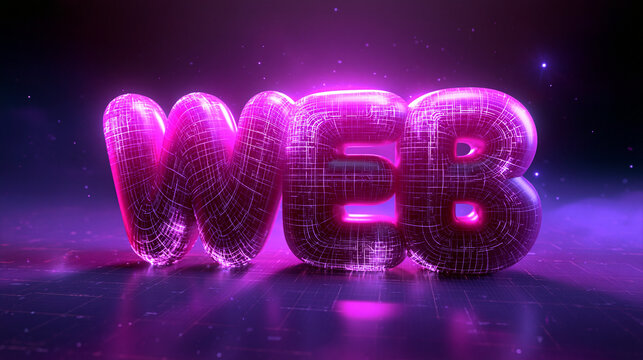 Futuristic Glowing 3D Web Text in Digital Neon Space