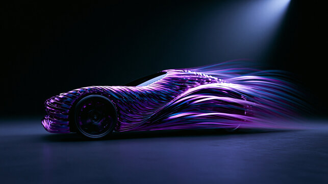 Futuristic Concept Car with Aerodynamic Purple Light Trails