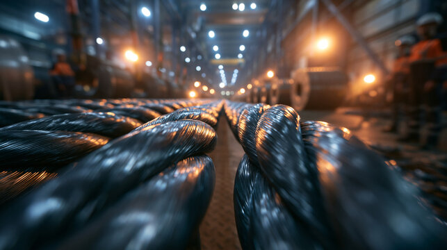 Steel Cable Manufacturing in Heavy Industrial Factory
