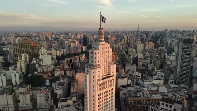 Drone view of Altino Arantes Building, also known as Farol Santander, in downtown S&atilde;o Paulo, Brazil