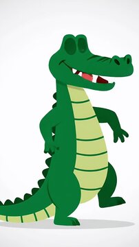Cartoon alligator waving happy greeting, fun character animation loop, playful jungle animal mascot, cartoon wildlife, friendly reptile