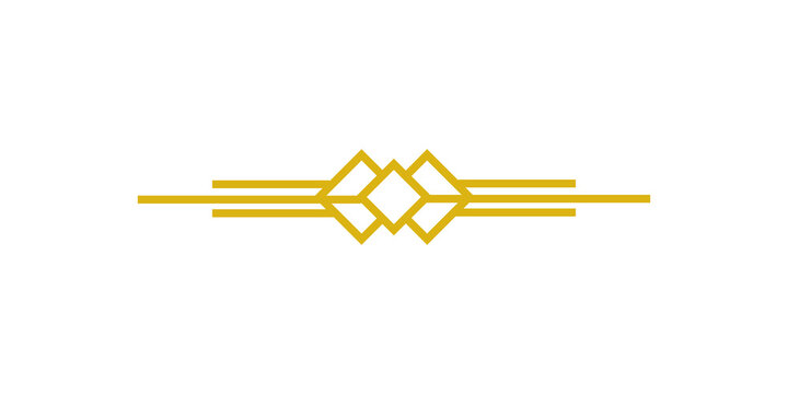 Gold art deco divider, vintage geometric border element, luxury decorative line separator, symmetrical ornamental design for invitation or menu, vector illustration isolated on transparent background