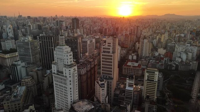 Drone view of Altino Arantes Building, also known as Farol Santander, in downtown S&atilde;o Paulo, Brazil