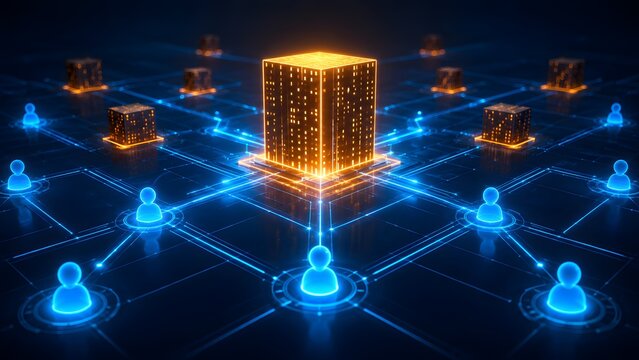 A powerful central data server acts as the core of a dynamic digital network, connecting users and distributed systems seamlessly for modern business.