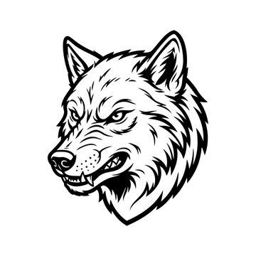 Aggressive Angry Wolf Head Vector Line Art Illustration For Mascot