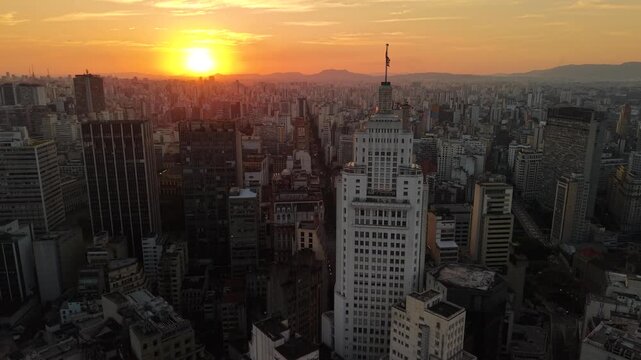 Drone view of Altino Arantes Building, also known as Farol Santander, in downtown S&atilde;o Paulo, Brazil