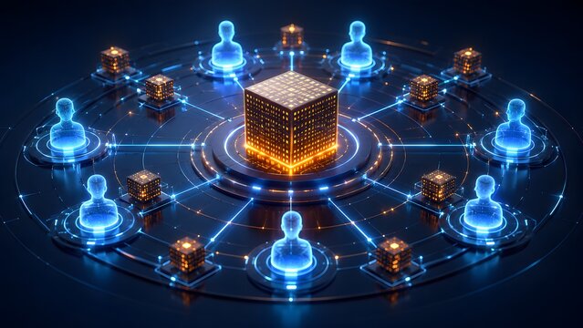 Seamless global digital network connecting users and data blocks, illustrating advanced technology, secure information exchange, and future-ready blockchain systems.