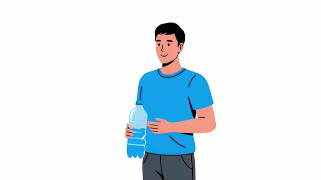 Man drinking water from a bottle on white background, health and hydration concept, thirst quenching, refreshment, wellbeing