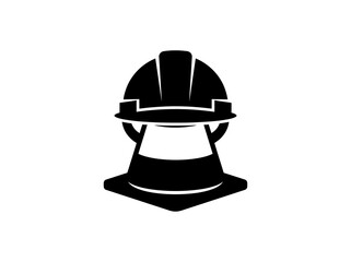Fototapeta premium Hard hat and traffic cone are displayed in a centered graphical icon style indicating industrial safety standards and construction zone awareness for contractors and engineers.