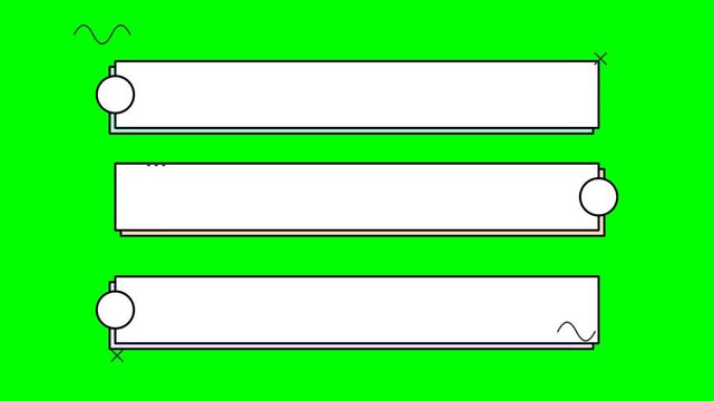 Three white rectangular shapes with circular handles on green background.