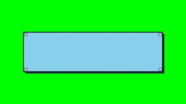 Empty light blue rectangular frame on solid green background.