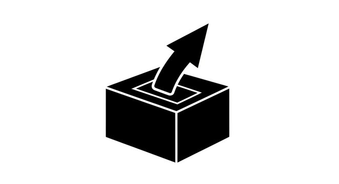Black arrow emerging from a cube icon representing growth and progress.