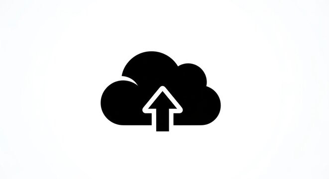 Cloud upload icon with upward arrow symbol on white background.