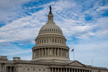 Obraz premium Capitol architecture Washington DC government. Capitol dome United States Senate building. Capitol Hill monument United States democracy. Capitol exterior sky clouds Washington.
