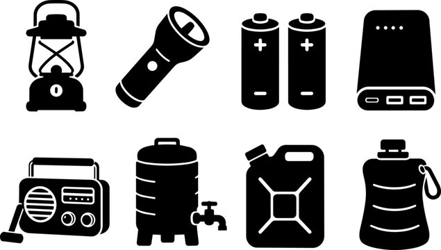 Set of nine power and water outage supply icons