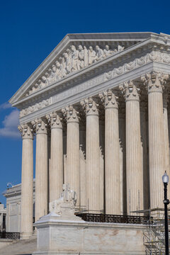 Supreme Court landmark of United States law. Supreme Court building of judicial branch. Supreme Court symbol of democracy and justice. Supreme Court architecture landmark.