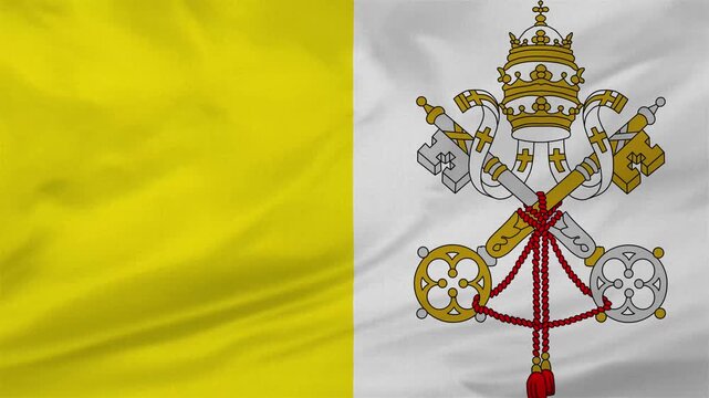 Vatican flag waving slowly in the foreground