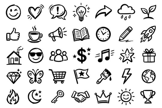 Hand Drawn Business And Social Media Line Doodle Icon Set Collection