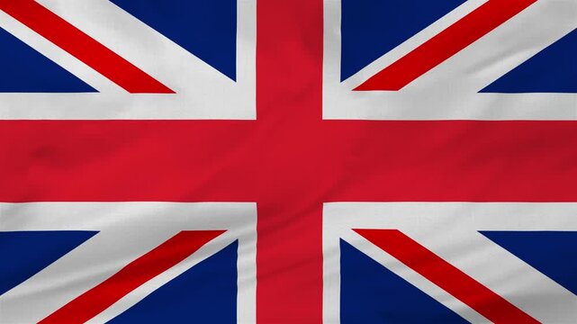 UK or United Kingdom flag waving Video. Waving Great Britain flag made of satin or silk fabric. 4K Video Animation.
