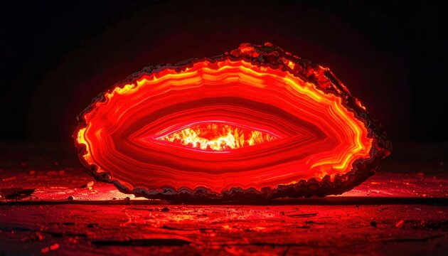 Agate Slice Glowing Red on Dark Surface for Mystical Backgrounds