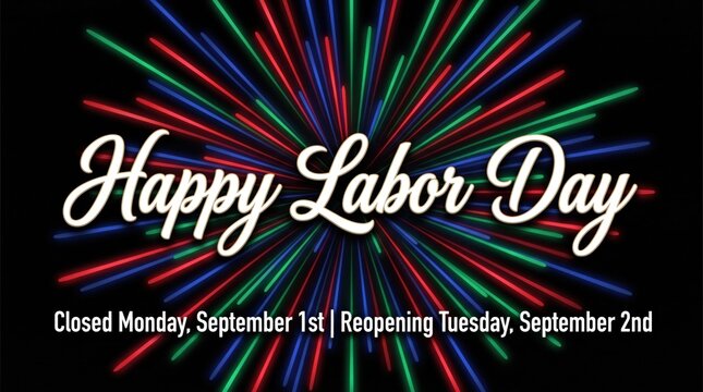 Happy labor day celebration with colorful fireworks explosion