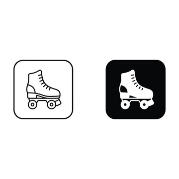 A pair of roller skate icons presented in both outline and solid black styles for design projects.