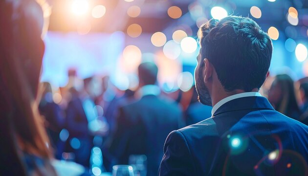 Audience watches corporate event in a hall