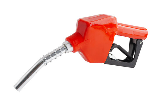 Gas pump fuel nozzle isolated on white background with clipping path.