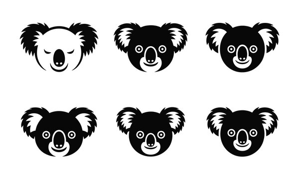 Cute koala bear heads set in cartoon flat style vector.