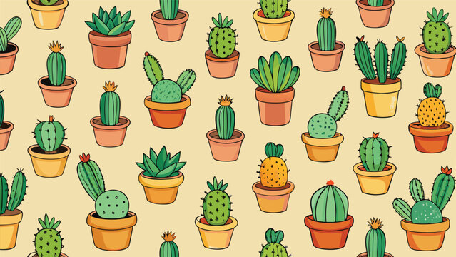 Editorial cactus succulent pattern vector illustration with succulent botanical background illustration wallpaper decoration creative tropical houseplant vector illustration