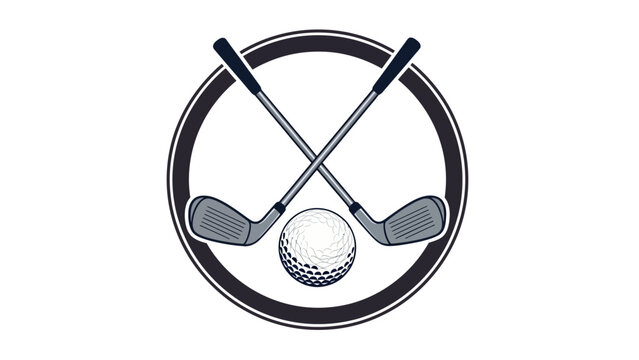 Crossed Golf Clubs and Golf Ball Illustration within a Circular Frame, Professional Sports Logo for Golf Tournaments and Clubs