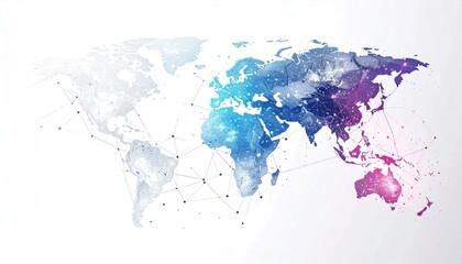 Fototapeta premium Abstract world map with network lines and nebula colors.