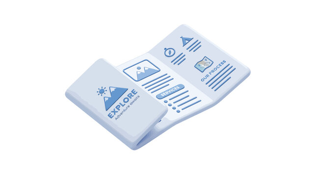 Vector illustration of isometric brochure or leaflet with travel and adventure theme design on a transparent background