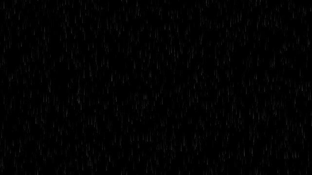 Heavy Rain Falling Motion Overlay on Isolated Black Background with Droplets