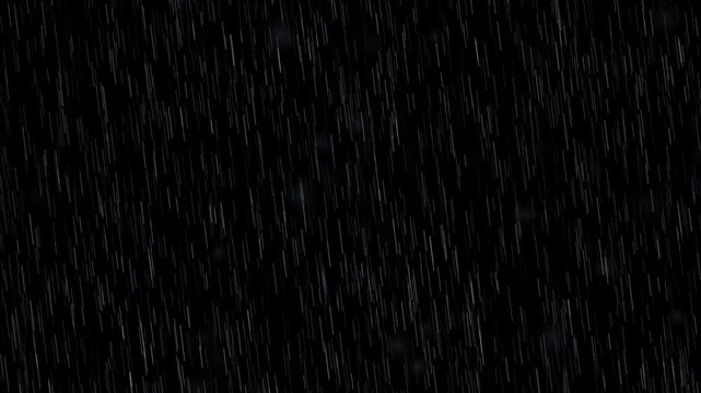 Heavy Rain Falling Down Against Isolated Black Background with Vertical Water Streaks