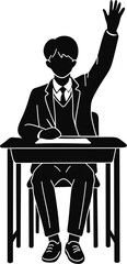 Student in school uniform raising hand silhouette teenager classroom illustration icon vector