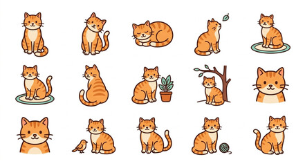 Collection of Cute Orange Tabby Cats in Various Poses. © To