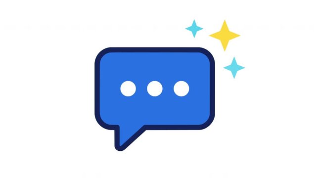 Chatbot speech bubble icon with sparkles representing artificial intelligence assistant on white background