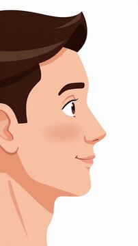 Pixel art profile of a young man smiling, animated headshot with warm skin tones and brown hair, perfect for digital avatars or character design