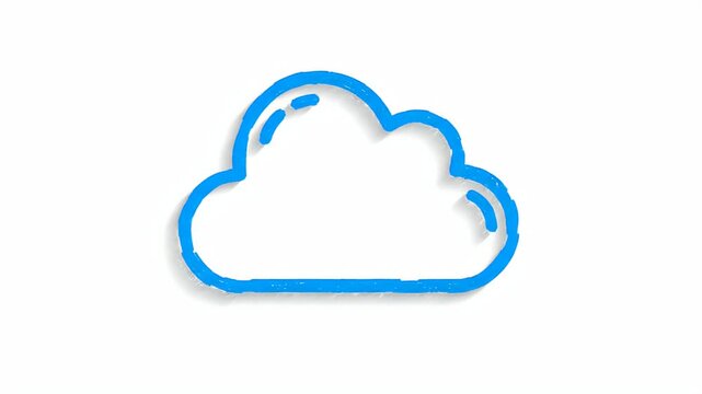 Animated blue cloud icon with a subtle shadow on a white background, weather forecast symbol, cloud computing element