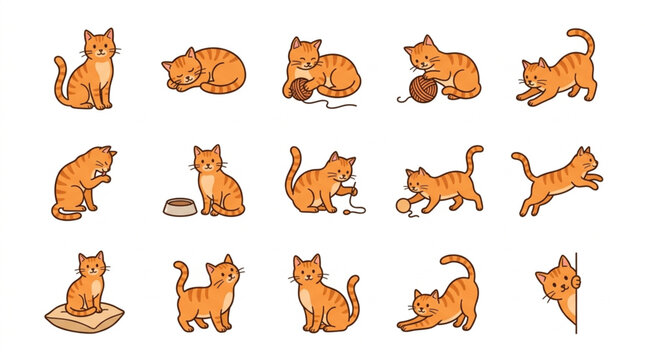Playful Orange Cat in Various Poses and Actions.