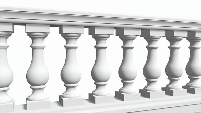 Decorative stone balustrade with classical columns, architectural element, facade detail, outdoor structure, elegant design, repetition, shadow play