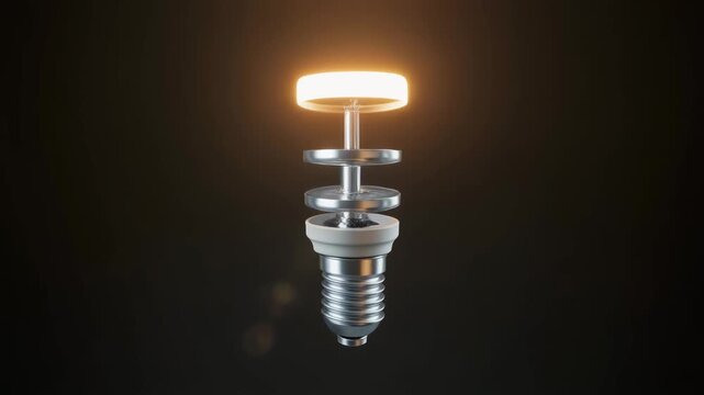 Exploded-view 3D animation of a spark plug separating into its components&mdash;terminal