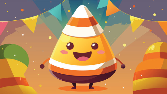 Editorial happy candy corn character vector illustration with halloween character celebration seasonal illustration background colorful vector illustration