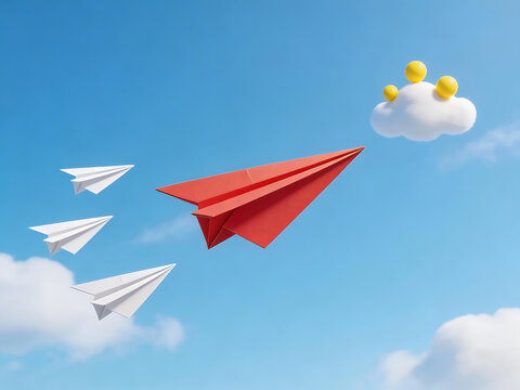 Paper airplanes flying in sky